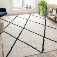 Flash Furniture RC-KJ-181070-01-810-GG Shag Style Diamond Trellis Area Rug - 8' x 10' - Ivory